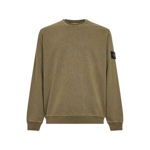 Stone Island Men Military Green Slub-Effect Malfilé Cotton Sweatshirt